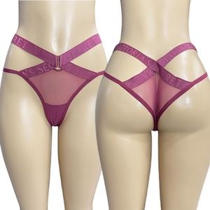 NWT Victoria's Secret Very Sexy Cheeky Strappy Logo Mesh Panty M Dark Mauve